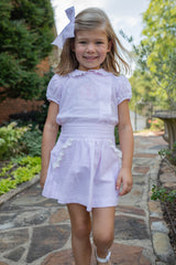 Mary Hollyn Top Short Sleeve in Light Pink Stripe Seersucker