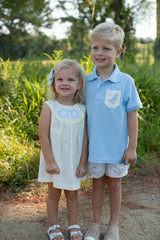 Boy Polo Short Sleeve Light Blue with Pocket w/ Mini T-Rex