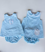 Martha Top in Aqua Microcheck with Pocket Tulip