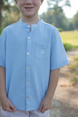 Tyson Shirt Short Sleeve in Blue Gauze