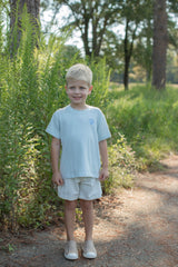 Boy Tee Short Sleeve Premium in Light Blue Knit w/ Shell Embroidery