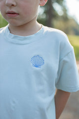 Boy Tee Short Sleeve Premium in Light Blue Knit w/ Shell Embroidery