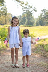 Spencer Scalloped Shorts in Bitty Dot Royal Pique