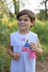 Carter Romper in Blue & White Dress Stripe