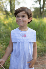 Carter Romper in Blue & White Dress Stripe