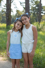 Pixie Knit Romper Premium in Baby Blue Stripe Knit