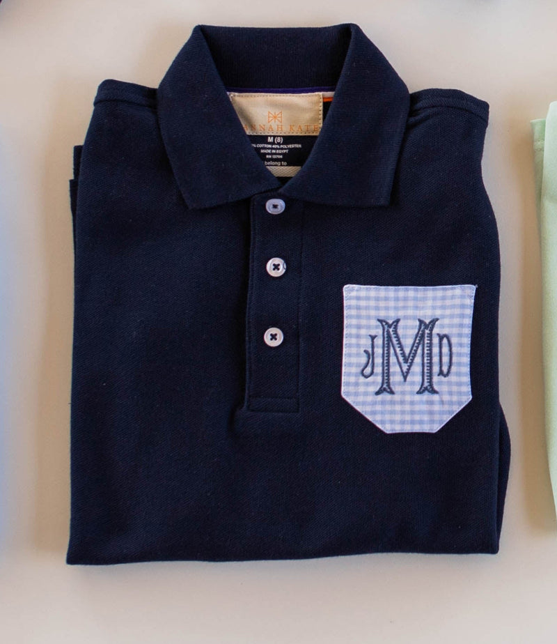 Boy Polo Long Sleeve Navy with Pocket w/ Baroque Monogram