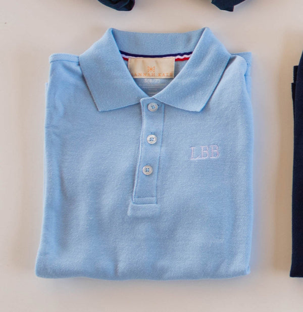 Boy Polo Long Sleeve Light Blue with Garamond Monogram