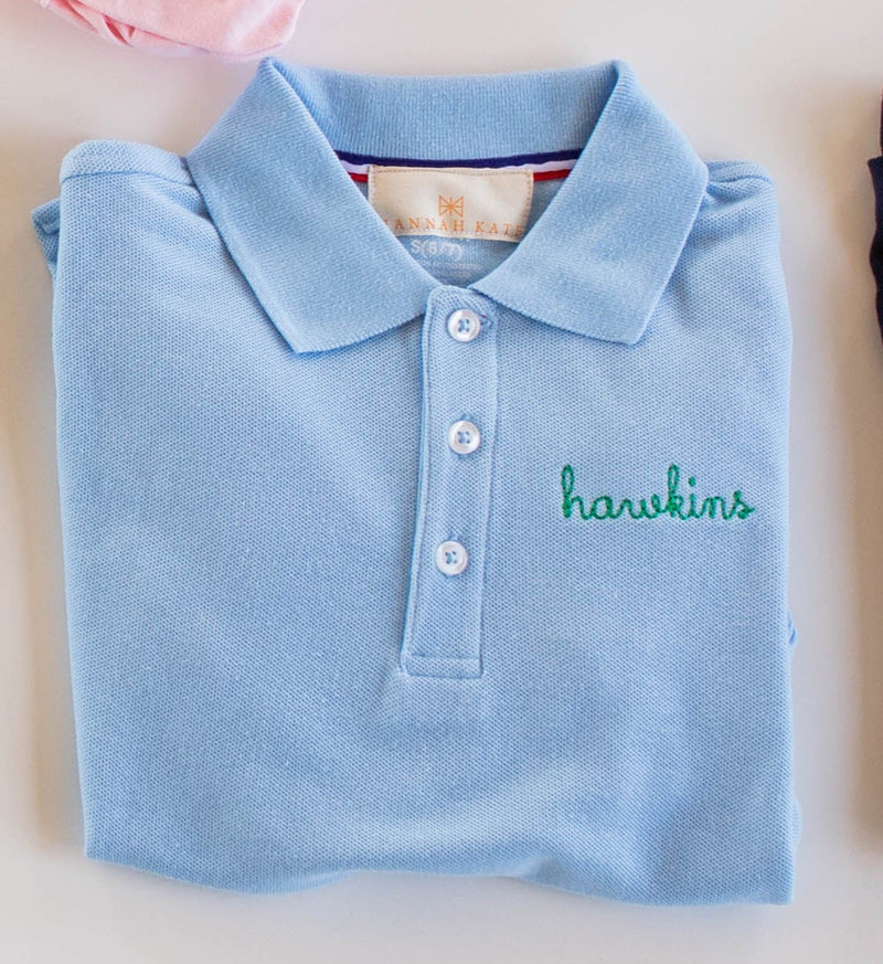 Boy Polo Long Sleeve Light Blue w/ Handwritten Name