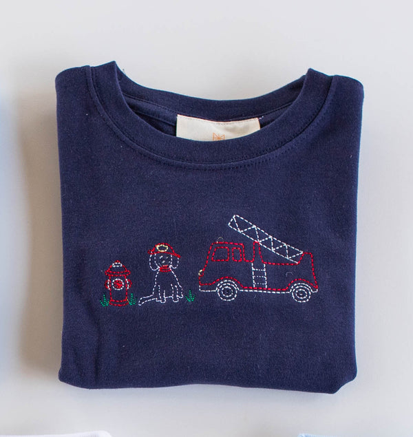 Boy Tee Long Sleeve Navy w/ Rescue Pals White