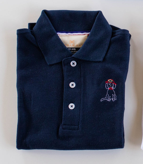 Boy Polo Long Sleeve Navy with Dalmatian White