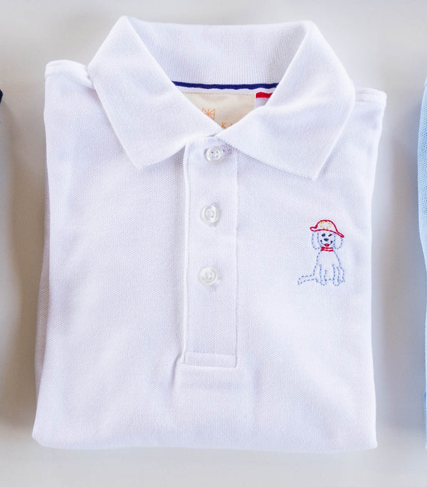 Boy Polo Long Sleeve White with Dalmatian Blue