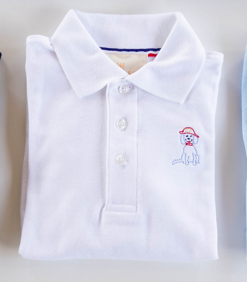 Boy Polo Long Sleeve White with Dalmatian Blue