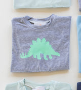 Boy Tee Long Sleeve Basic in Grey Knit w/ Vinyl Stegosaurus