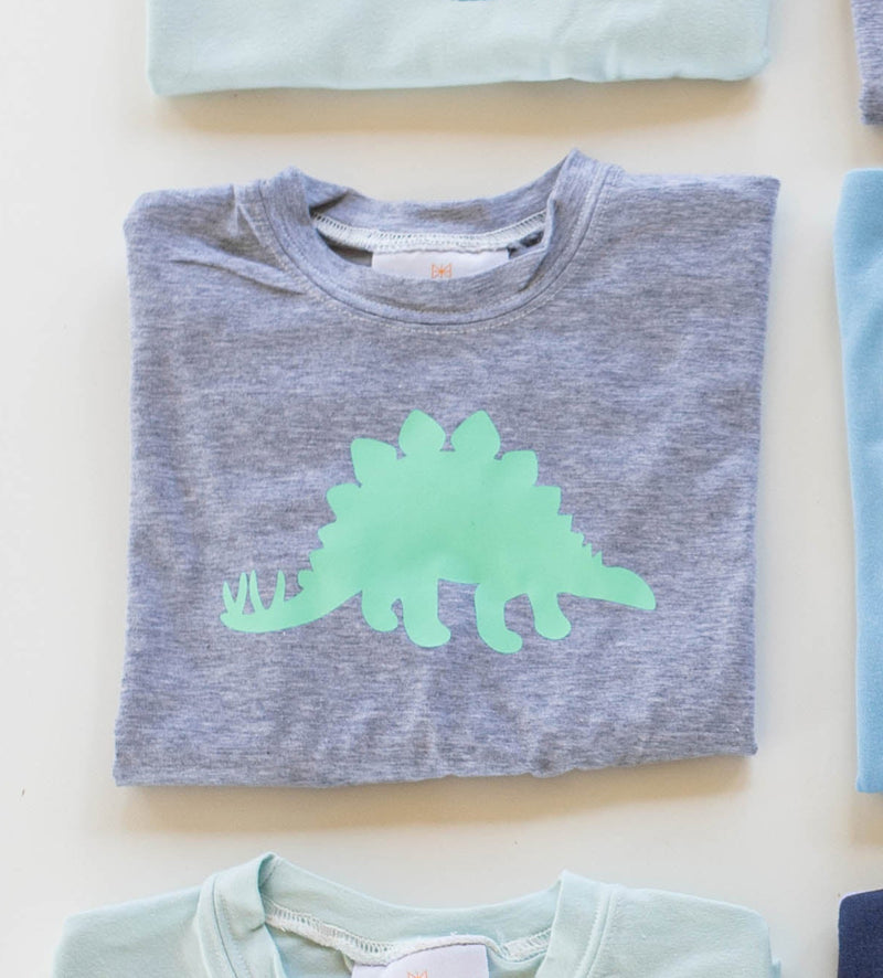Boy Tee Long Sleeve Basic in Grey Knit w/ Vinyl Stegosaurus
