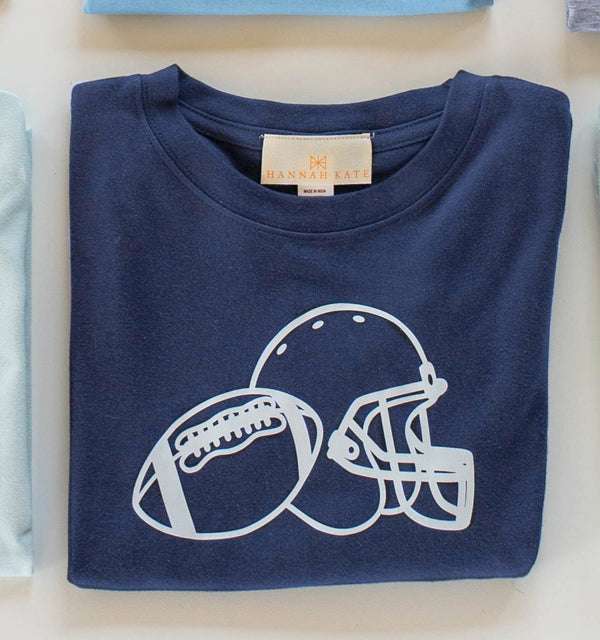 Boy Tee Long Sleeve Navy w/ Football & Helmet