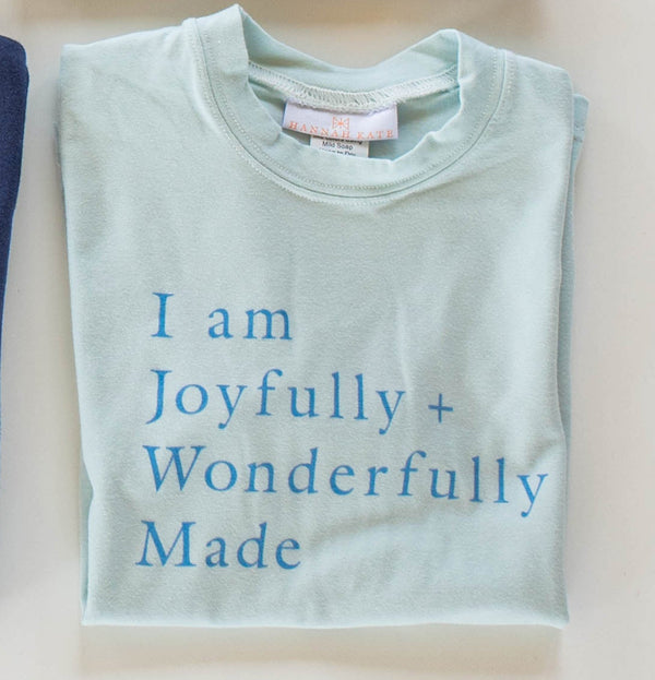Boy Tee Long Sleeve Premium in Light Blue Knit w/ Joyfully + Wonderfully Made