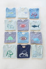 Boy Tee Long Sleeve Basic in Grey Knit w/ Vinyl Stegosaurus