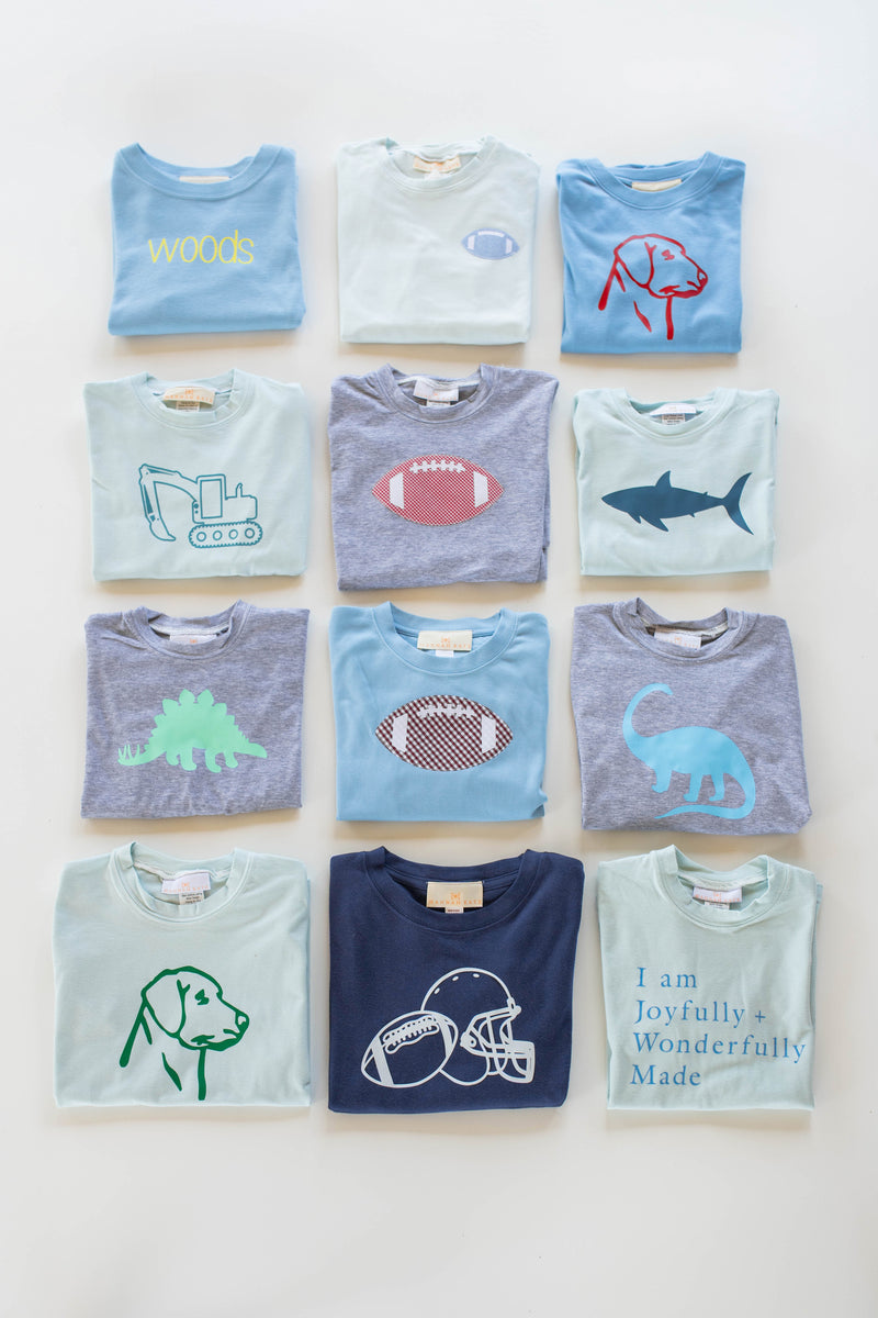 Boy Tee Long Sleeve Basic in Grey Knit w/ Vinyl Stegosaurus