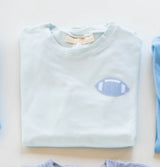 Boy Tee Long Sleeve Premium in Light Blue Knit w/ Mini Football