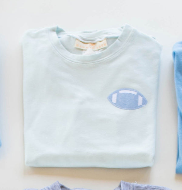 Boy Tee Long Sleeve Premium in Light Blue Knit w/ Mini Football
