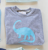 Boy Tee Long Sleeve Basic in Grey Knit w/ Vinyl Brachiosaurus