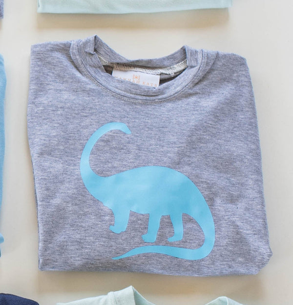 Boy Tee Long Sleeve Basic in Grey Knit w/ Vinyl Brachiosaurus