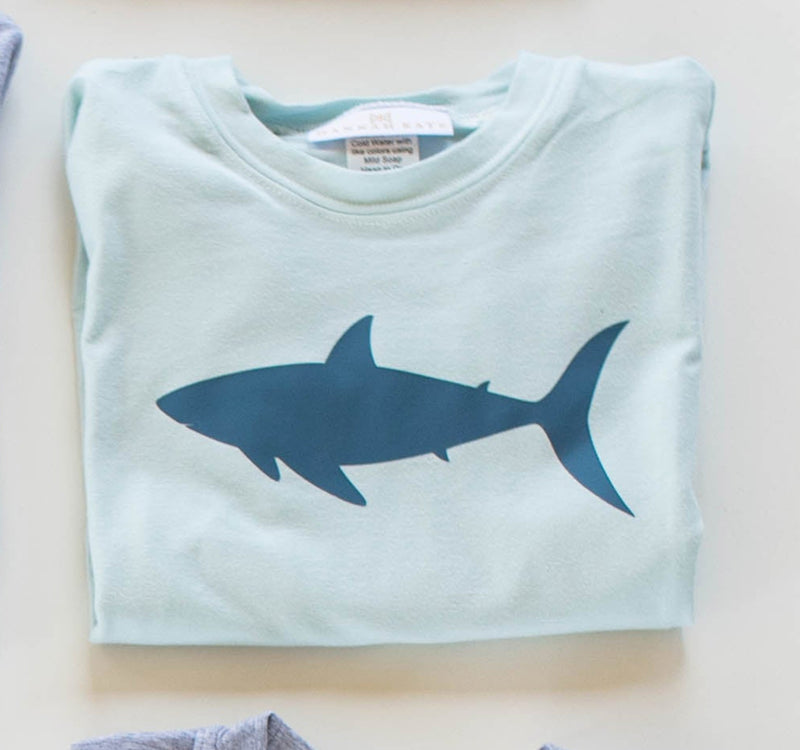 Boy Tee Long Sleeve Premium in Light Blue Knit w/ Vinyl Shark