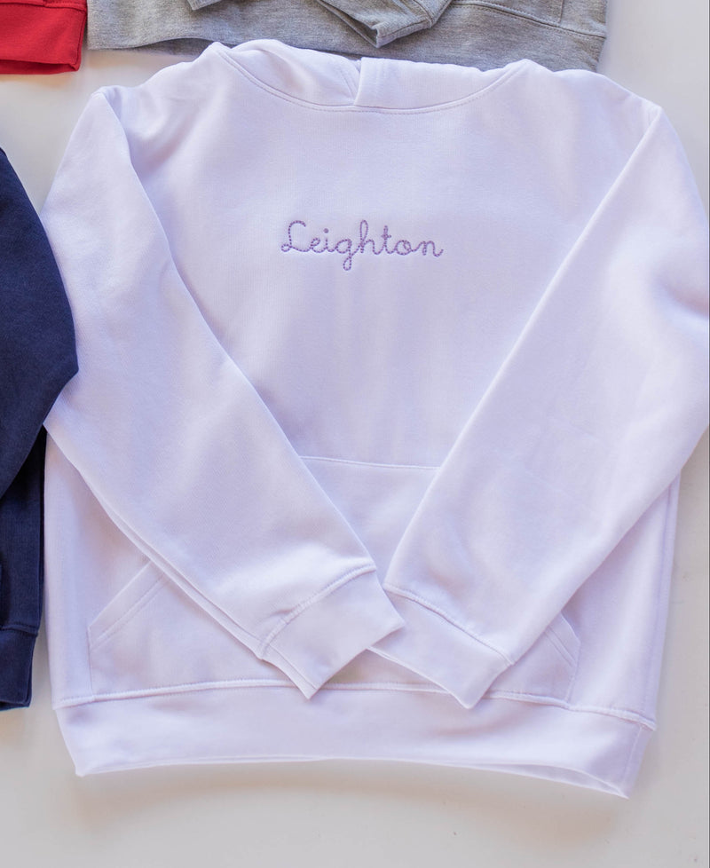 Fleece Hoodie White w/ Cursive Handwritten Name