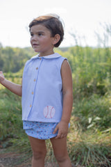 Graham Knit Shirt Sleeveless in Blue Gingham Knit