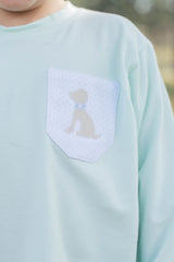 Boy Tee Long Sleeve Premium in Icy Mint Knit with Pocket w/ Mini Puppy Dog
