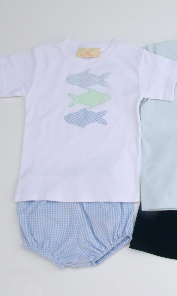 Boy Tee Short Sleeve White with 3 Fish Vertical