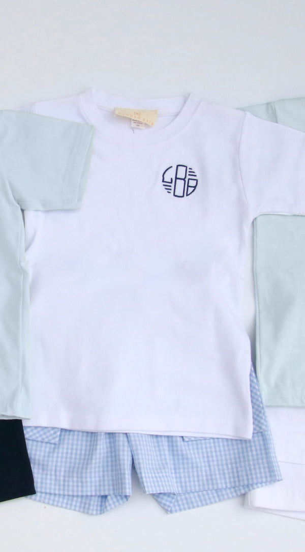 Boy Tee Short Sleeve White with Art Deco Monogram